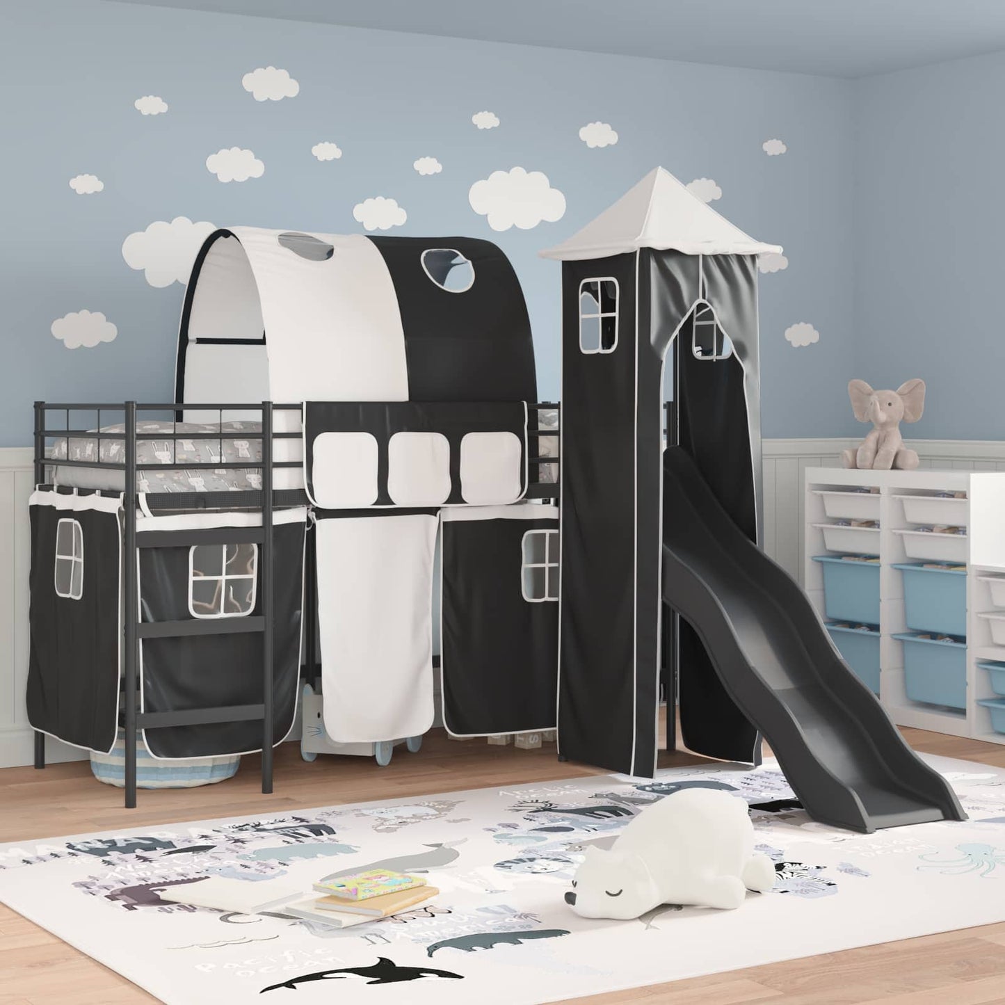 Kinder Etagenbett Gestell Uni Schwarz 75 x 190 cm Metall