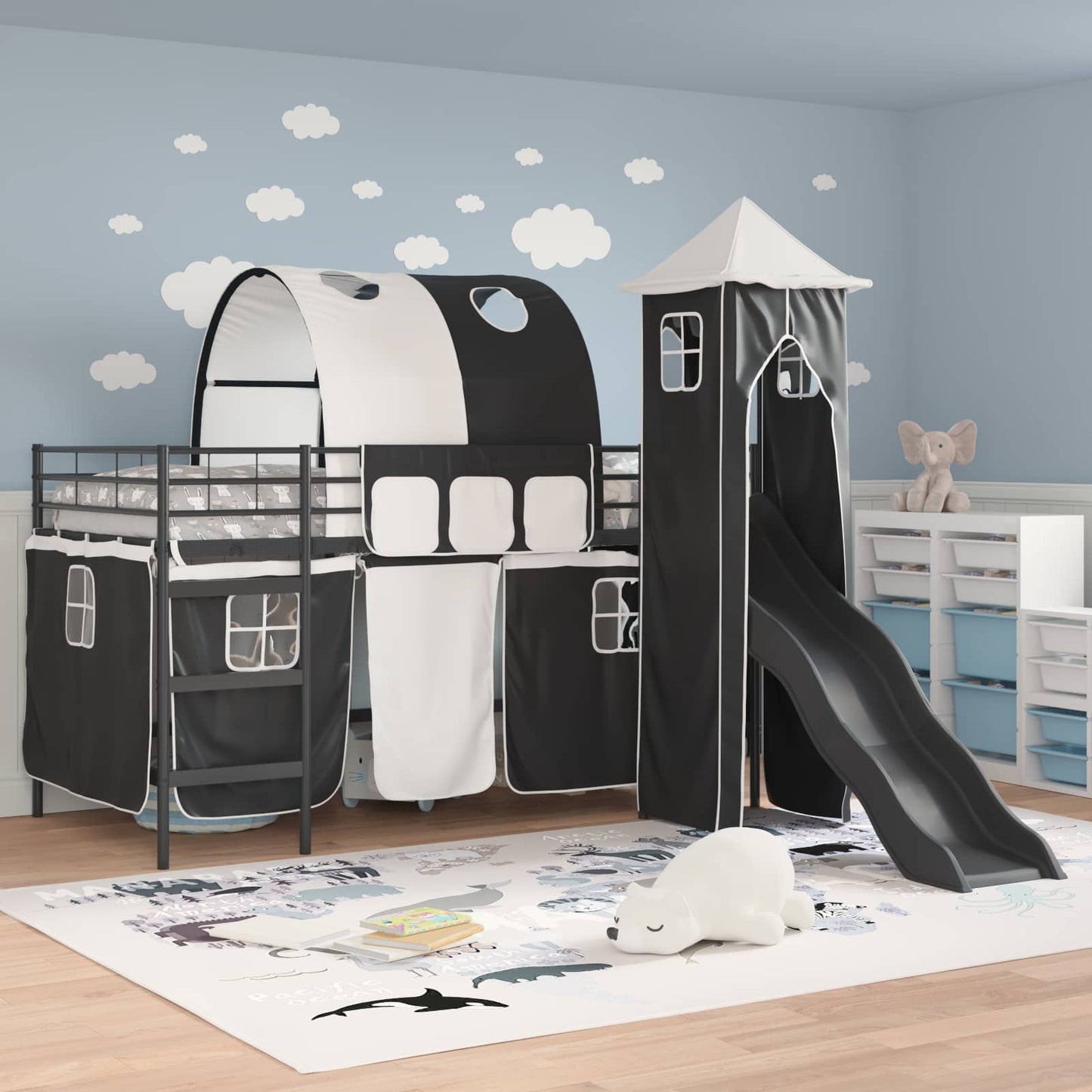 Kinder Etagenbett Gestell Uni Schwarz 80 x 200 cm Metall