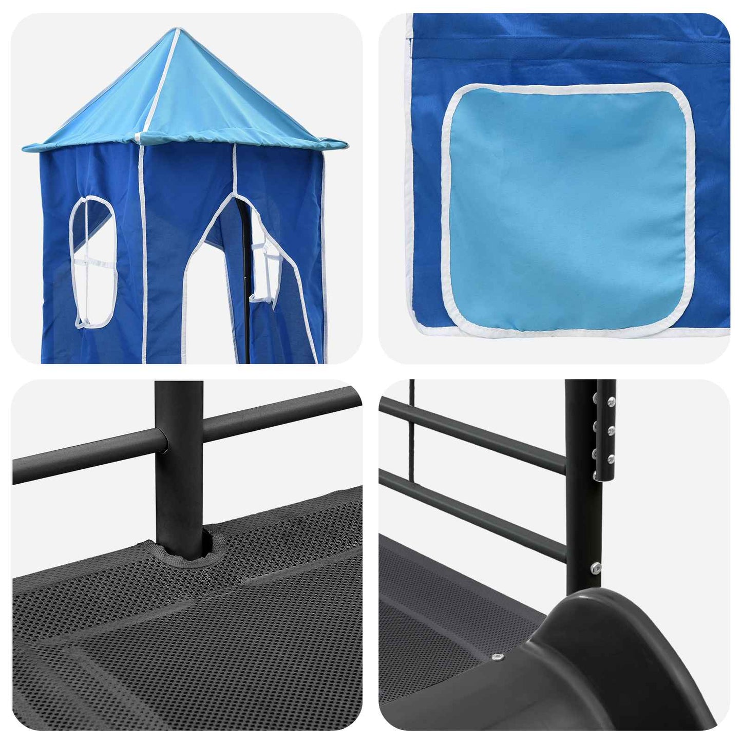 Kinder Etagenbett Gestell Schwarz und Blau 75 x 190 cm Metall
