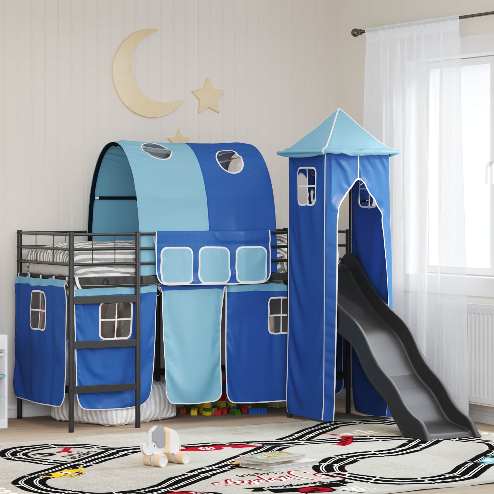 Kinder Etagenbett Gestell Schwarz und Blau 75 x 190 cm Metall