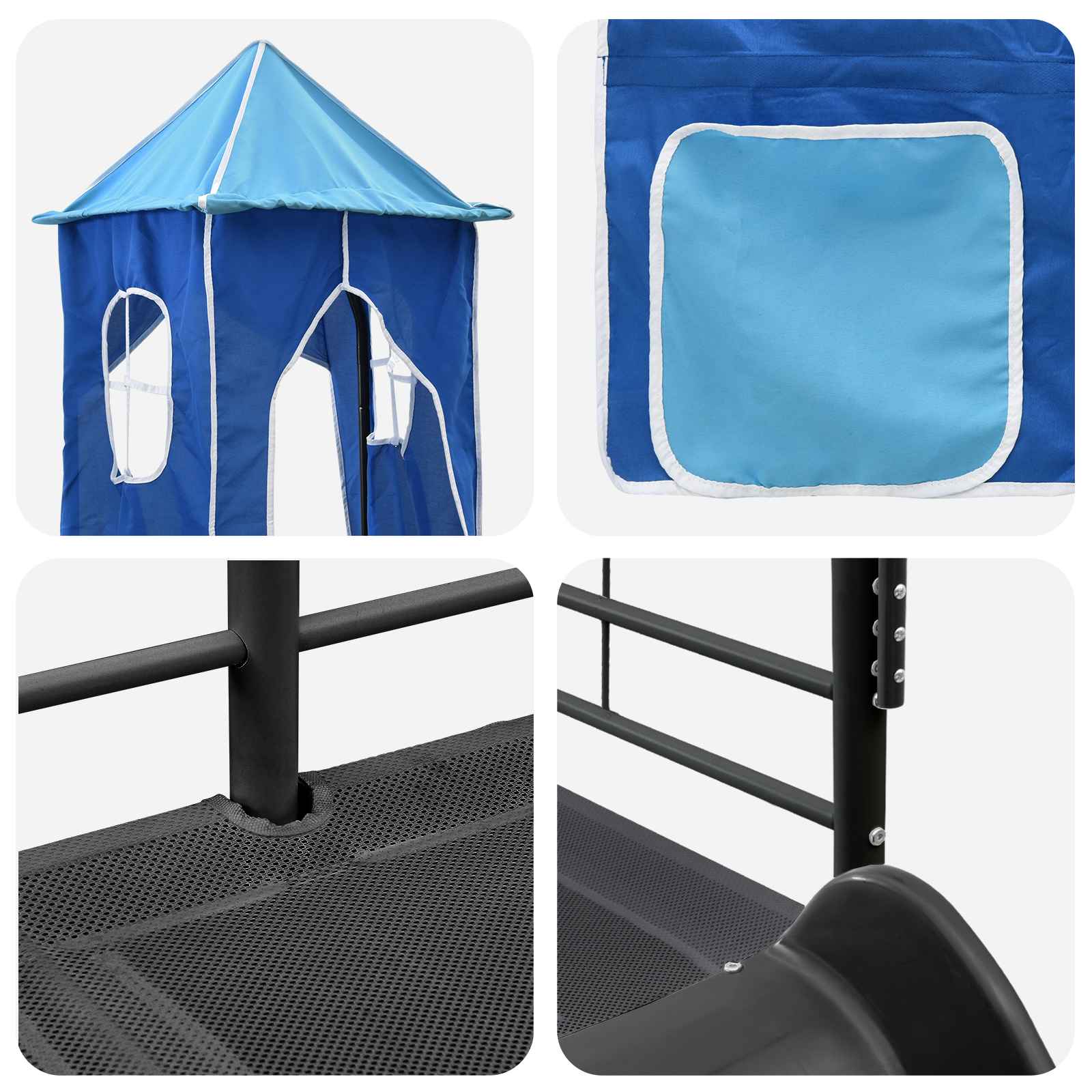 Kinder Etagenbett Gestell Schwarz und Blau 80 x 200 cm Metall