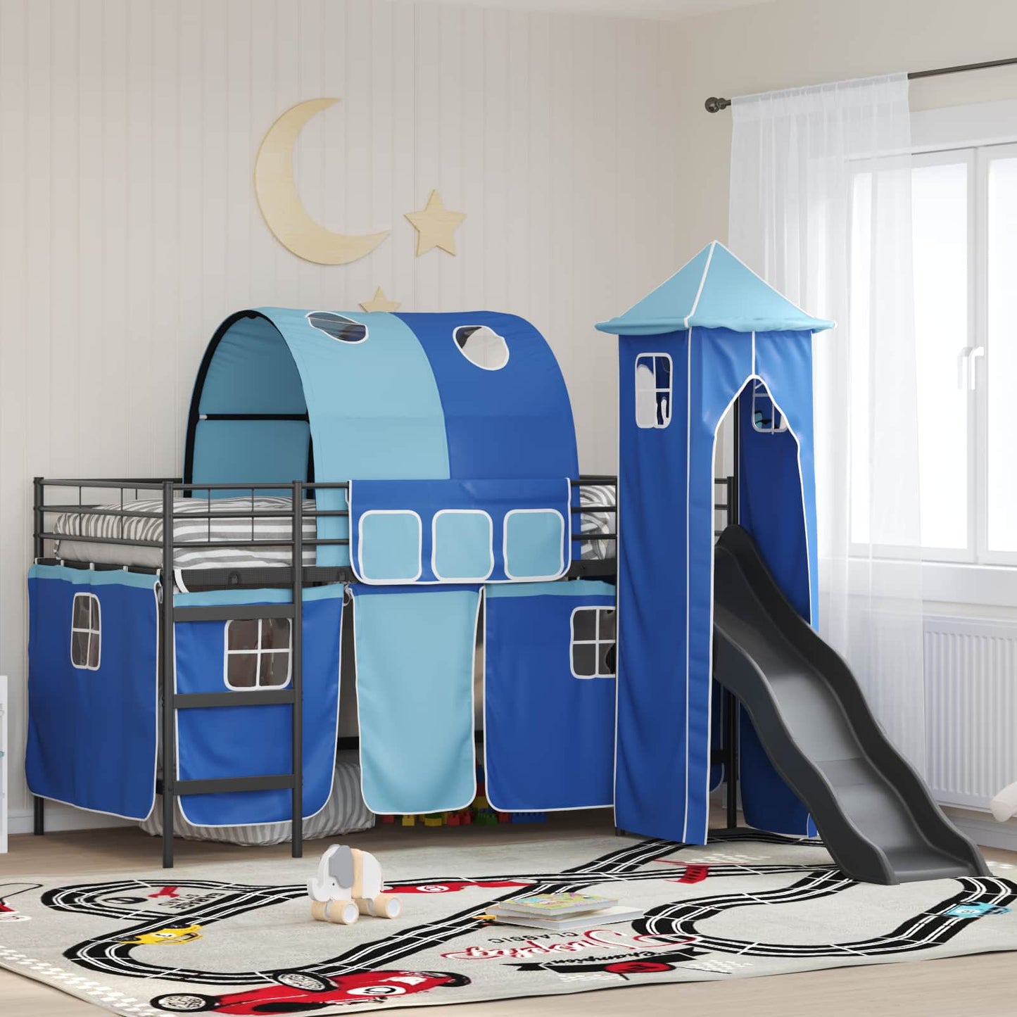 Kinder Etagenbett Gestell Schwarz und Blau 80 x 200 cm Metall