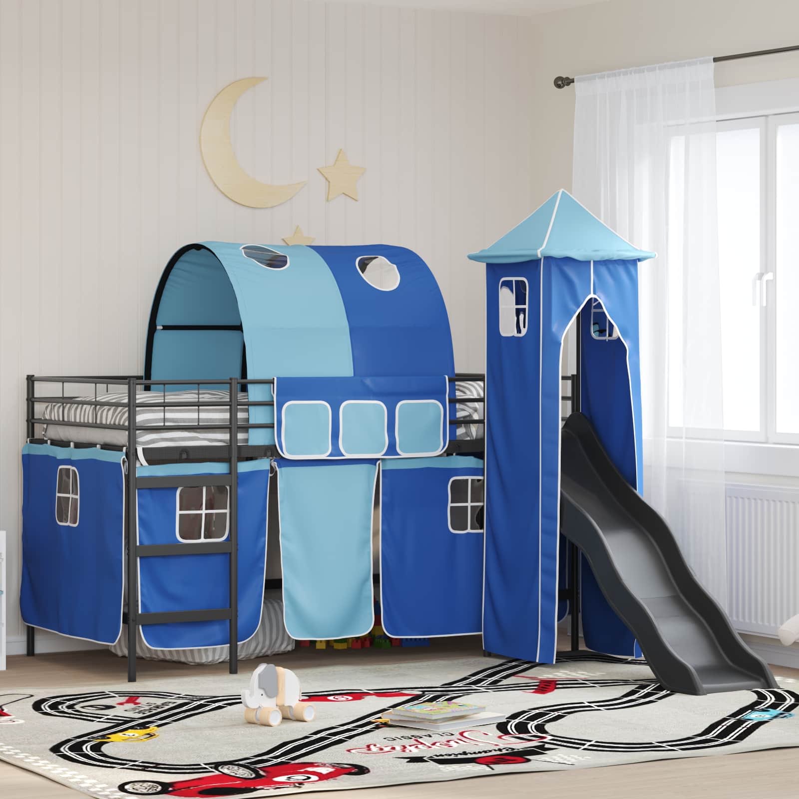 Kinder Etagenbett Gestell Schwarz und Blau 80 x 200 cm Metall