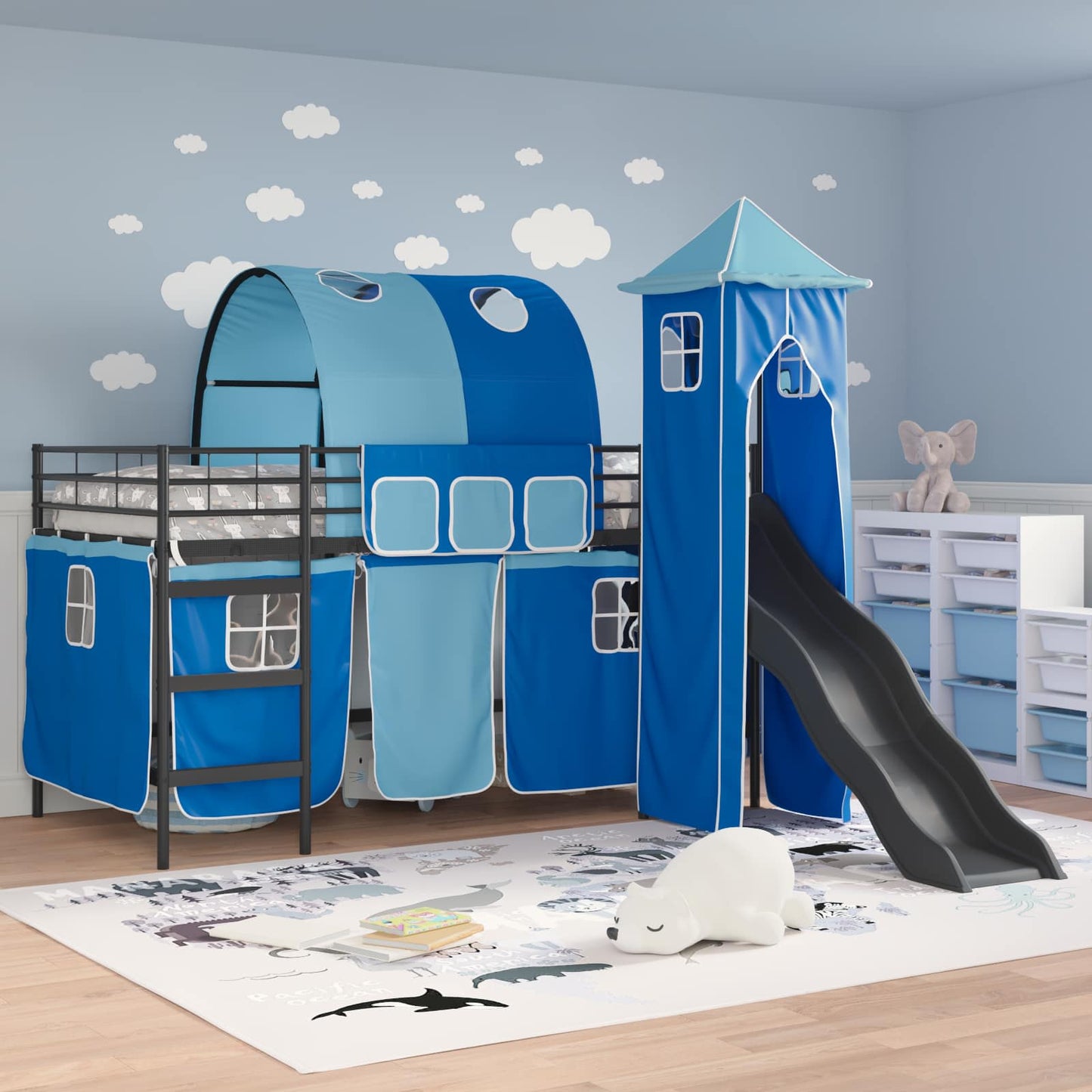 Kinder Etagenbett Gestell Schwarz und Blau 80 x 200 cm Metall