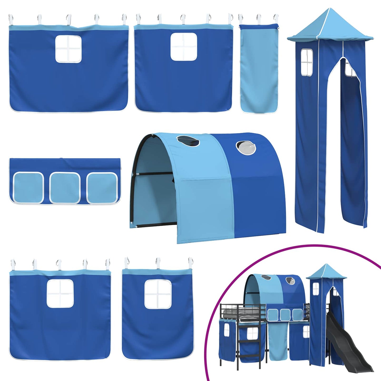 Kinder Etagenbett Gestell Schwarz und Blau 90 x 190 cm Metall