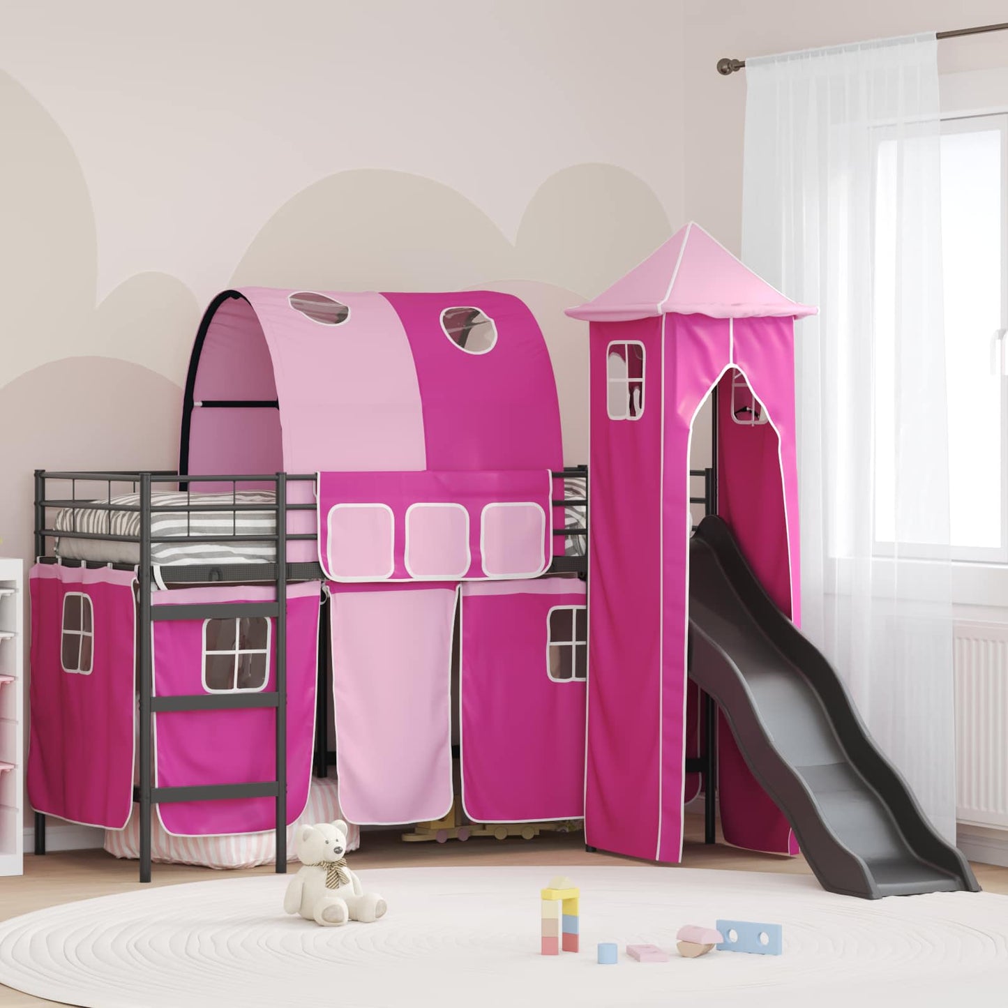 Kinder Etagenbett Gestell Schwarz und Pink 75 x 190 cm Metall