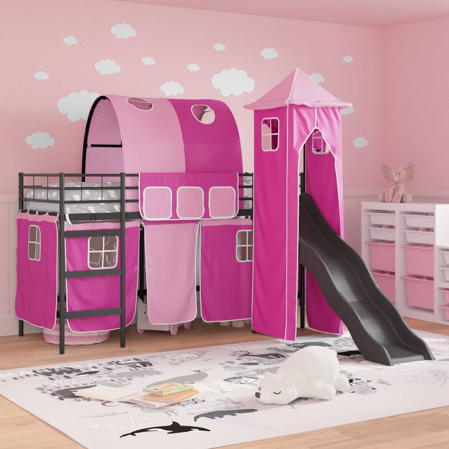 Kinder Etagenbett Gestell Schwarz und Pink 75 x 190 cm Metall