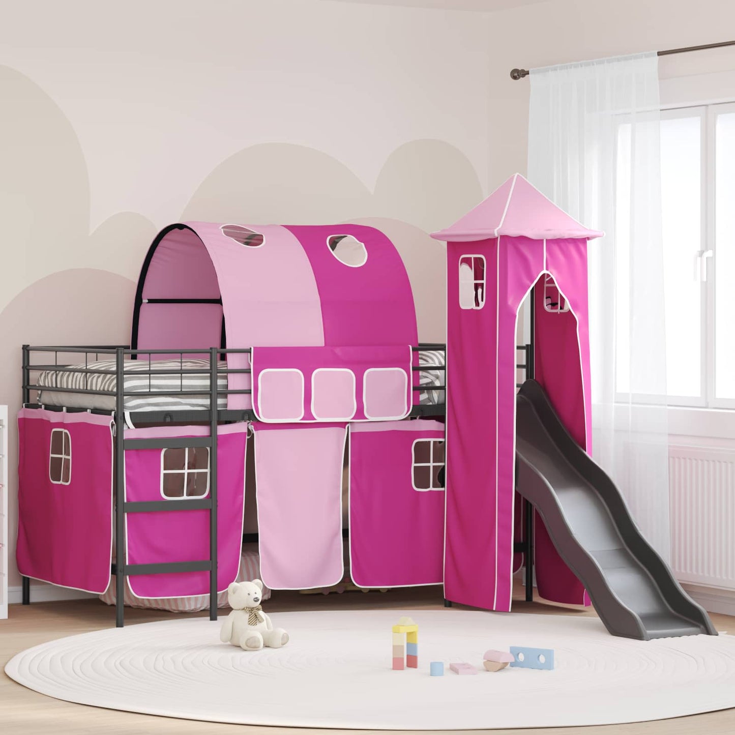 Kinder Etagenbett Gestell Schwarz und Pink 80 x 200 cm Metall