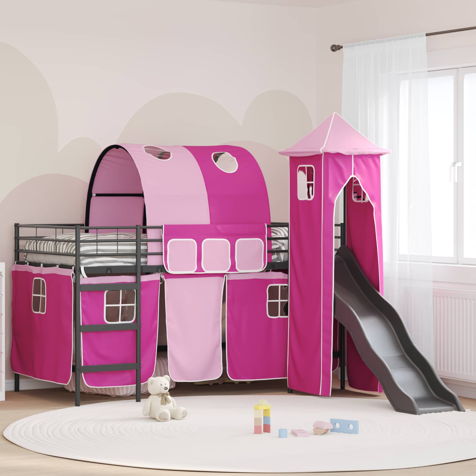 Kinder Etagenbett Gestell Schwarz und Pink 80 x 200 cm Metall