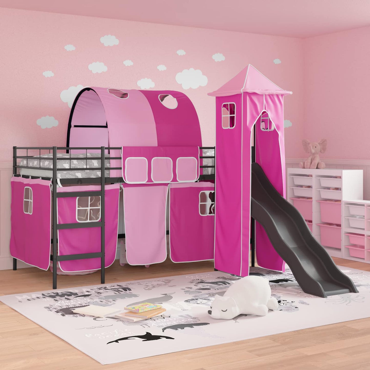 Kinder Etagenbett Gestell Schwarz und Pink 80 x 200 cm Metall