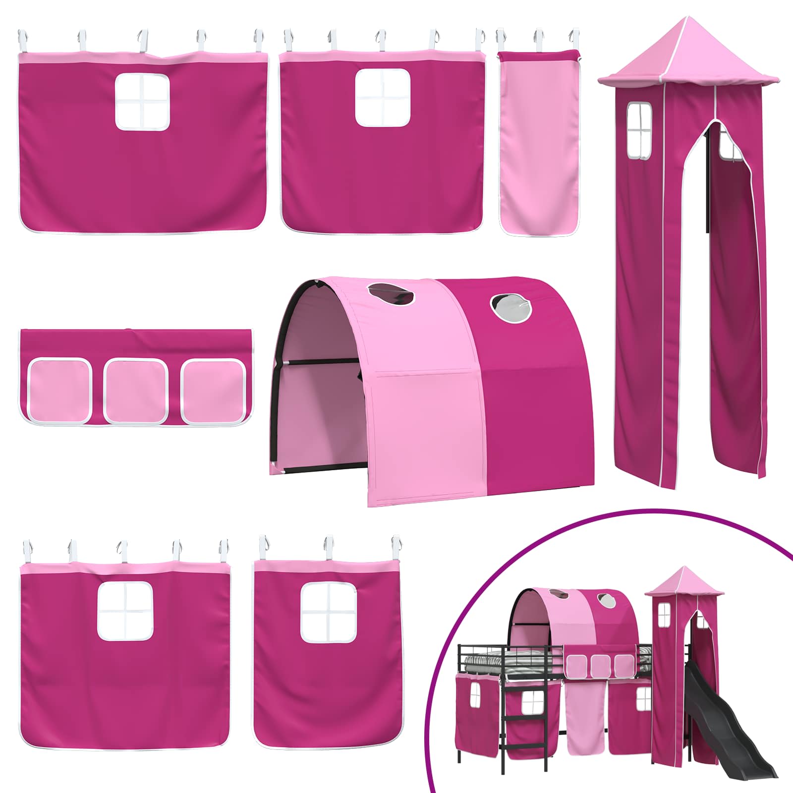 Kinder Etagenbett Gestell Schwarz und Pink 80 x 200 cm Metall