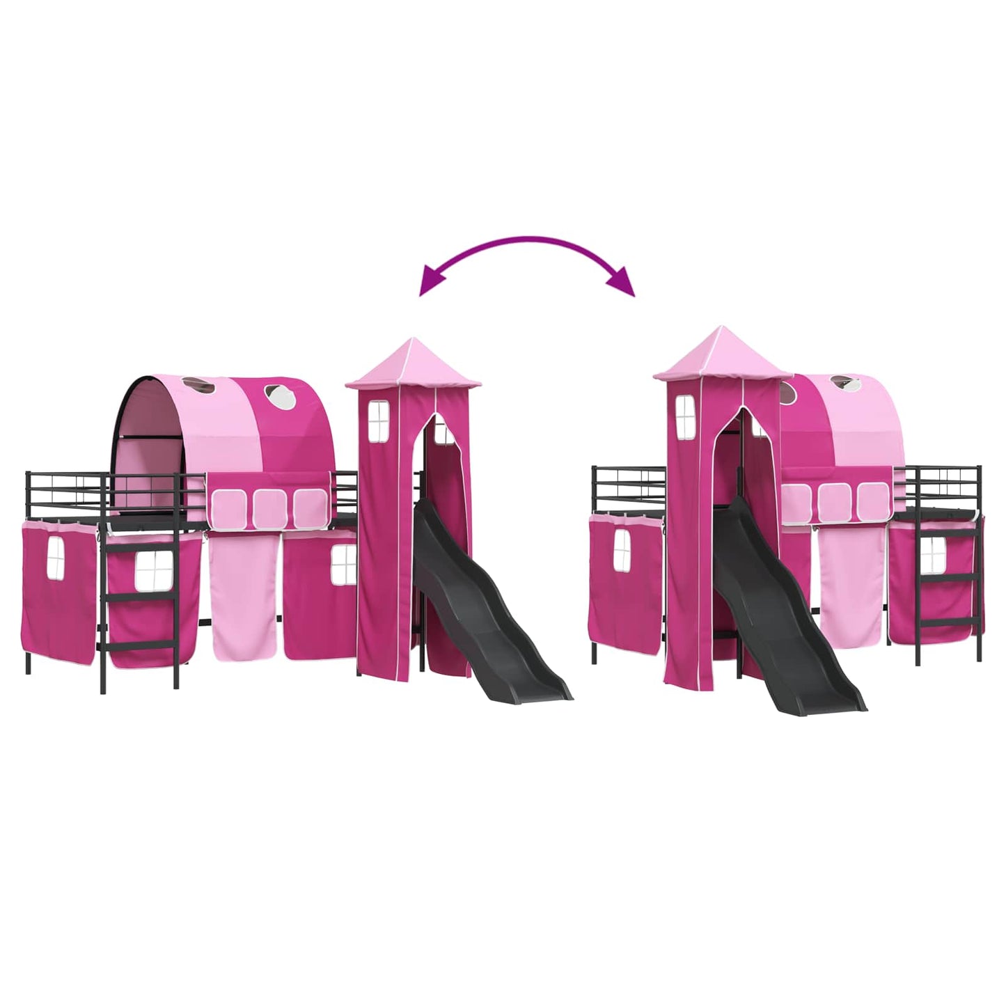 Kinder Etagenbett Gestell Schwarz und Pink 80 x 200 cm Metall