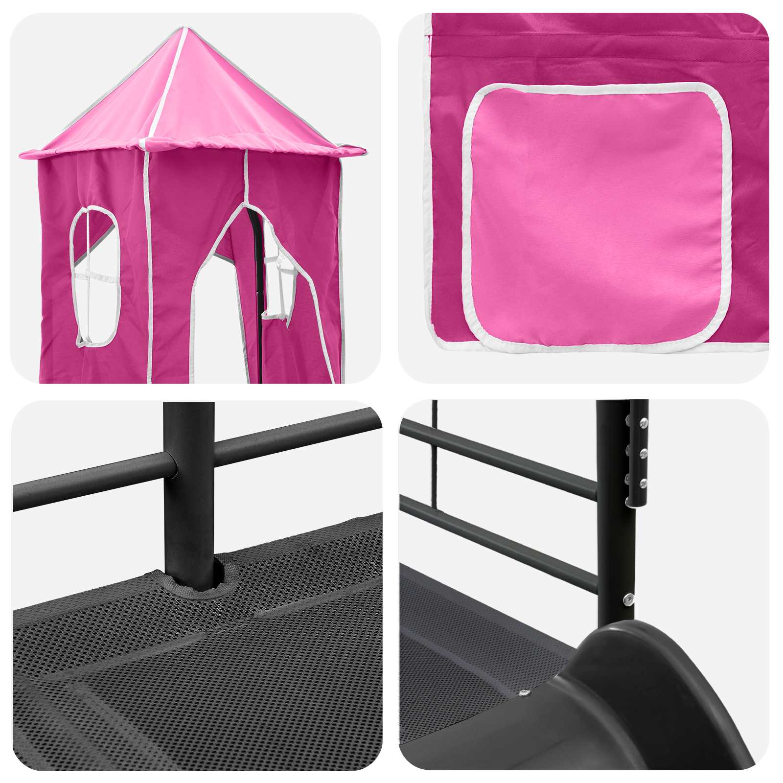 Kinder Etagenbett Gestell Schwarz und Pink 90 x 190 cm Metall