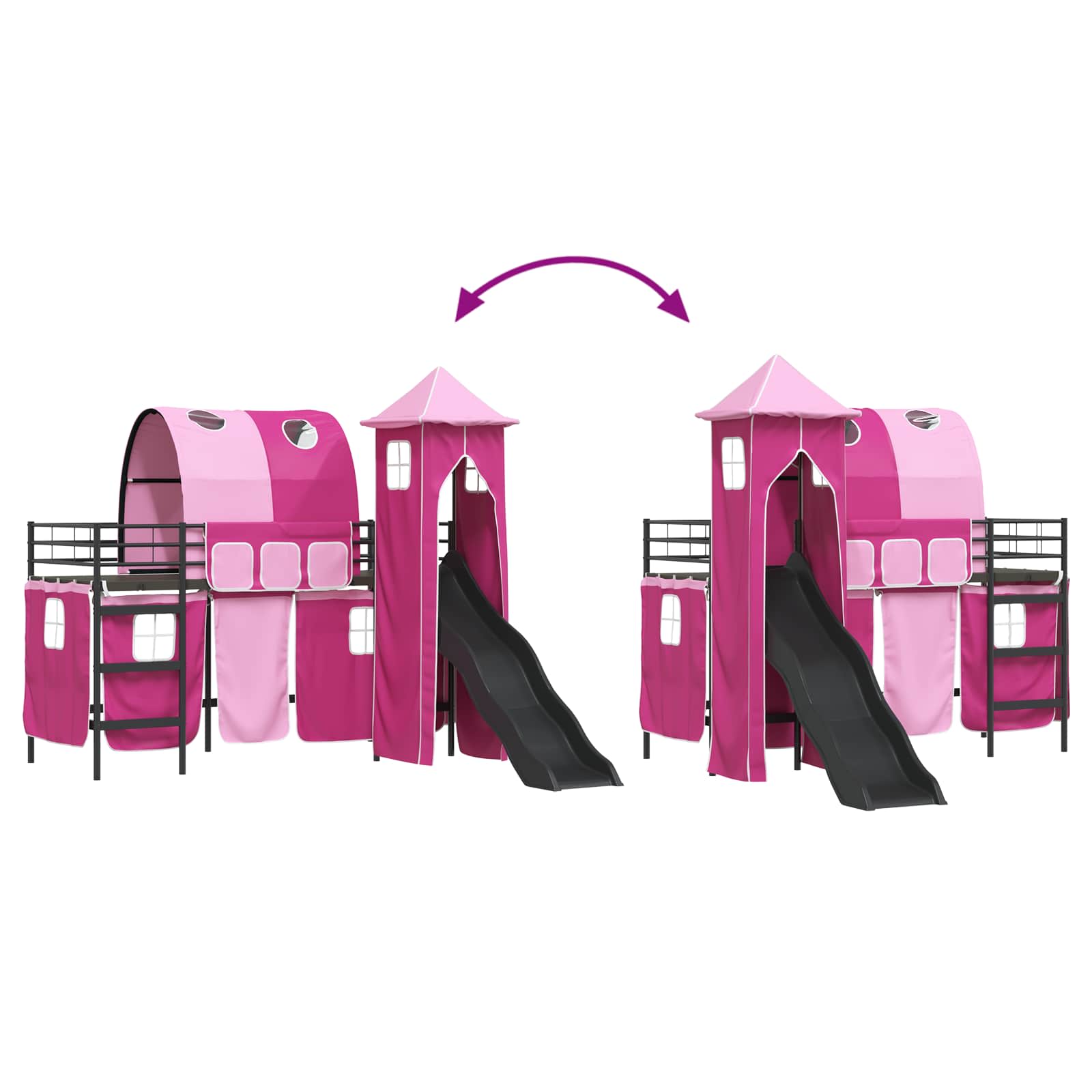 Kinder Etagenbett Gestell Schwarz und Pink 90 x 190 cm Metall