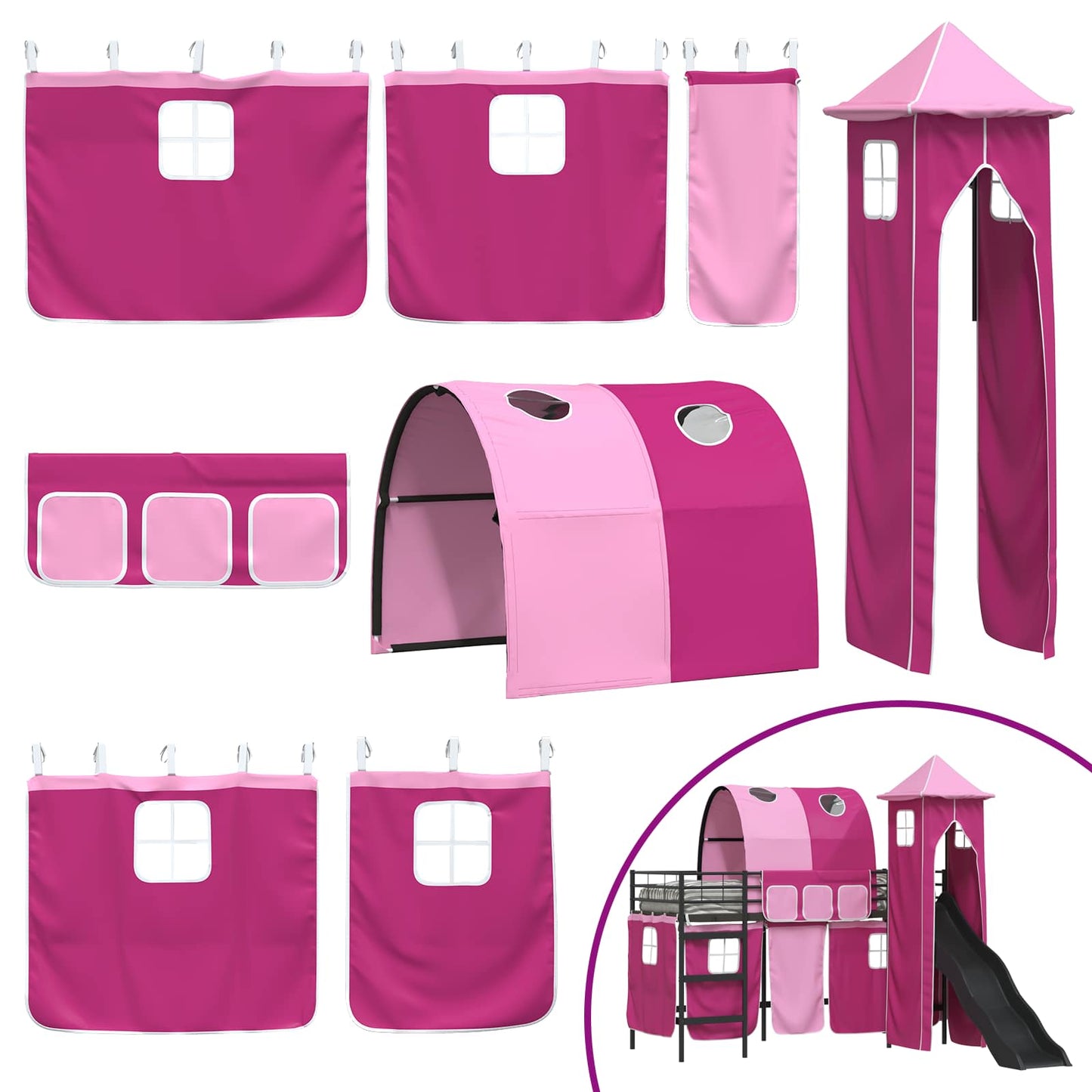 Kinder Etagenbett Gestell Schwarz und Pink 100 x 190 cm Metall