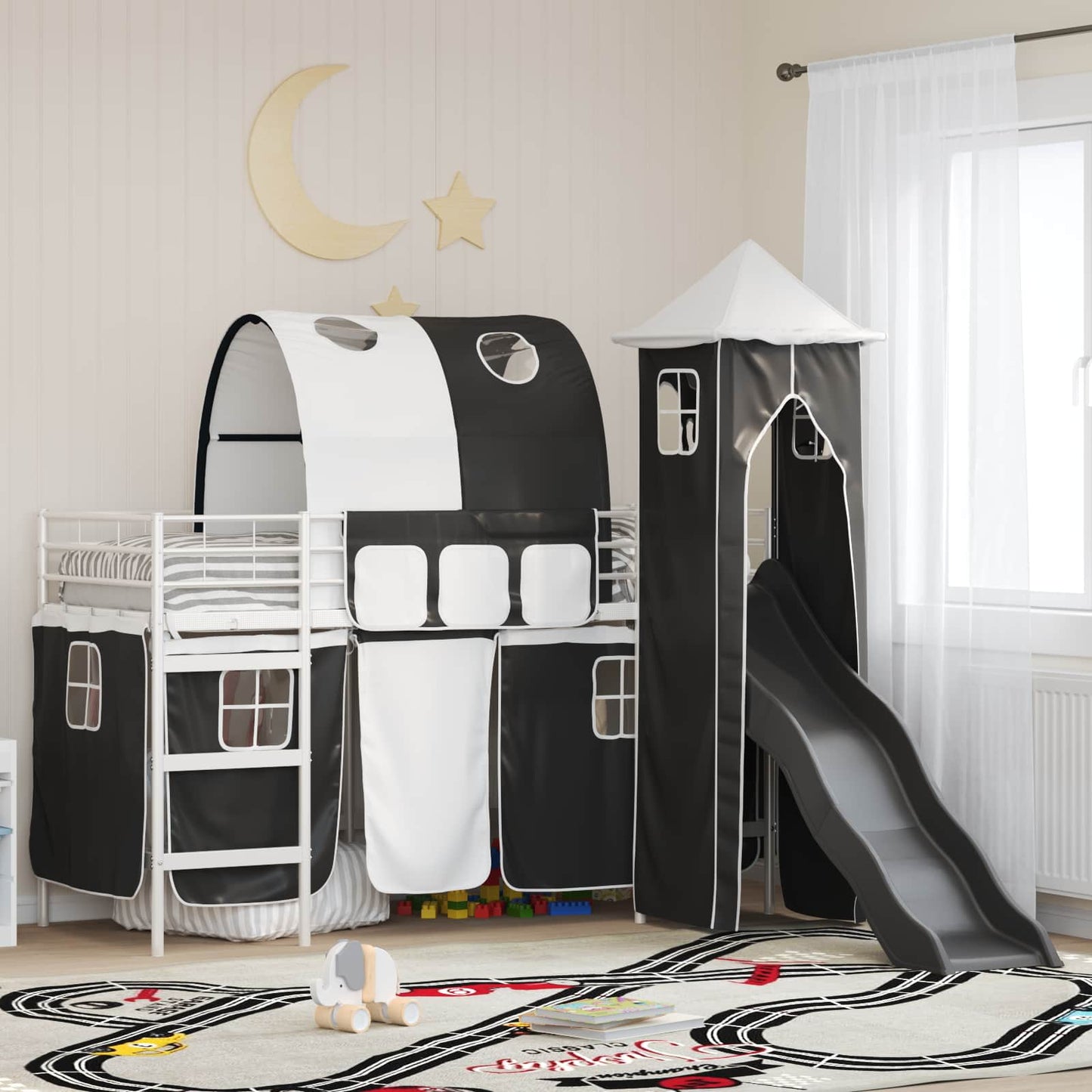Kinder Etagenbett Gestell Weiß und Schwarz 75 x 190 cm Metall