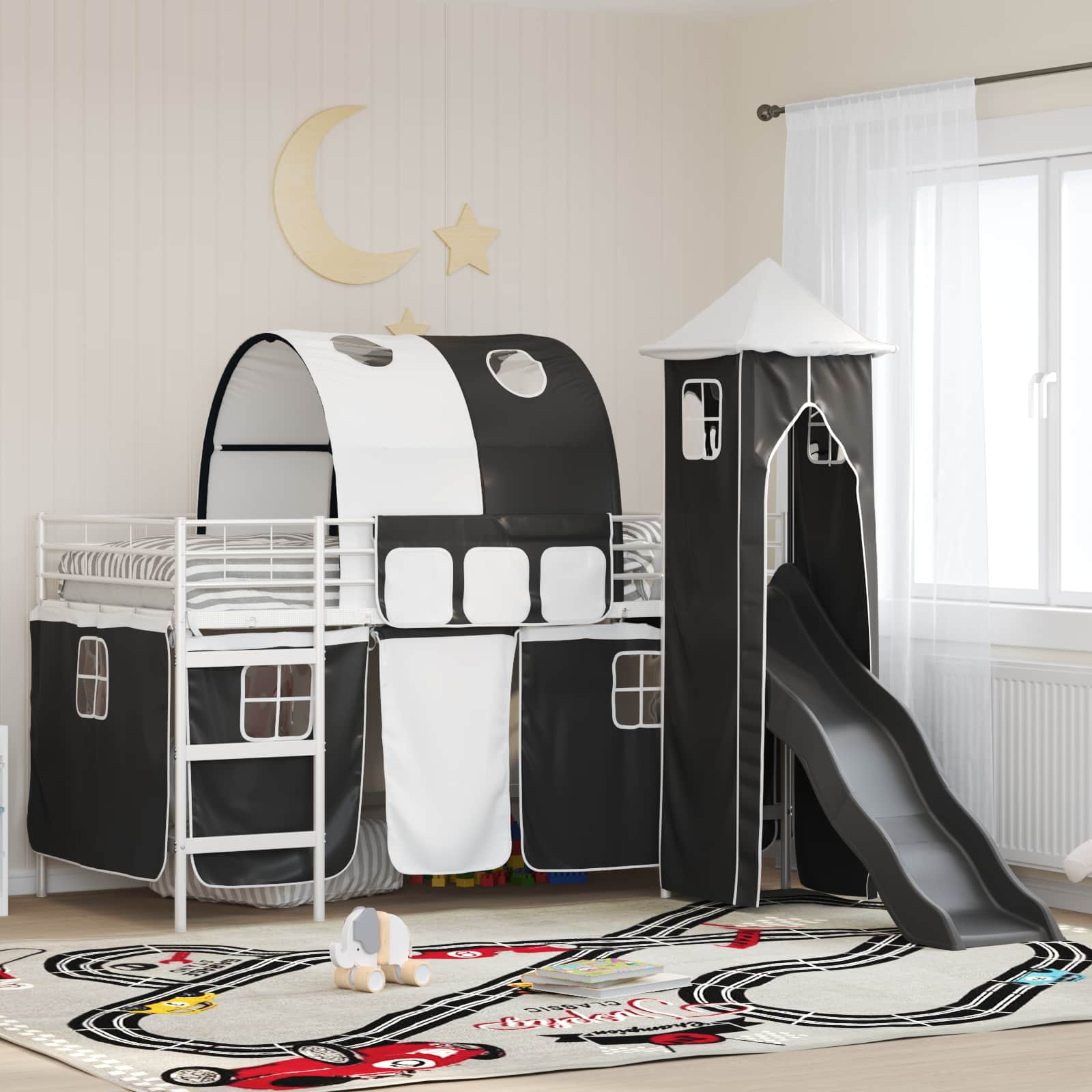 Kinder Etagenbett Gestell Weiß und Schwarz 80 x 200 cm Metall