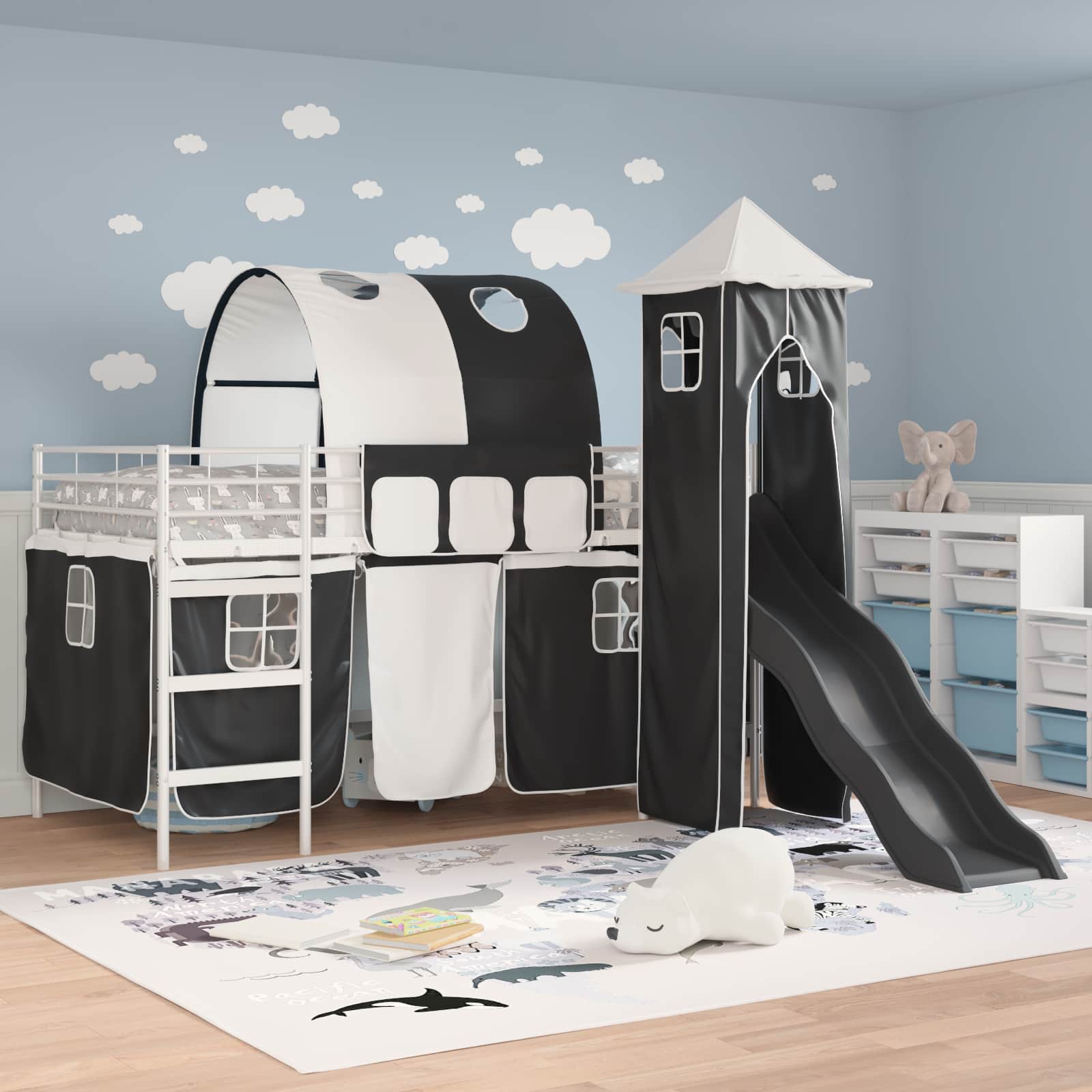 Kinder Etagenbett Gestell Weiß und Schwarz 80 x 200 cm Metall