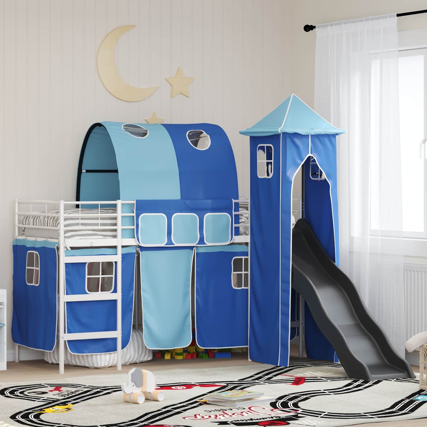 Kinder Etagenbett Gestell Uni Weiß und Blau 75 x 190 cm Metall