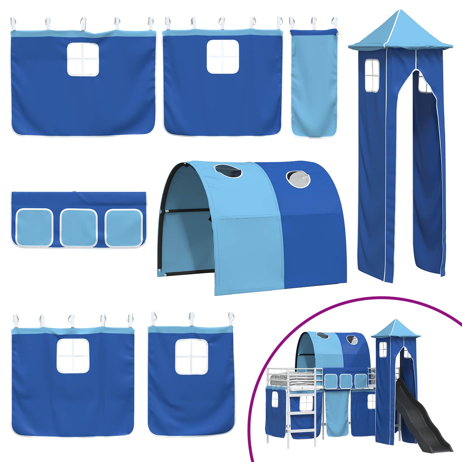 Kinder Etagenbett Gestell Uni Weiß und Blau 75 x 190 cm Metall