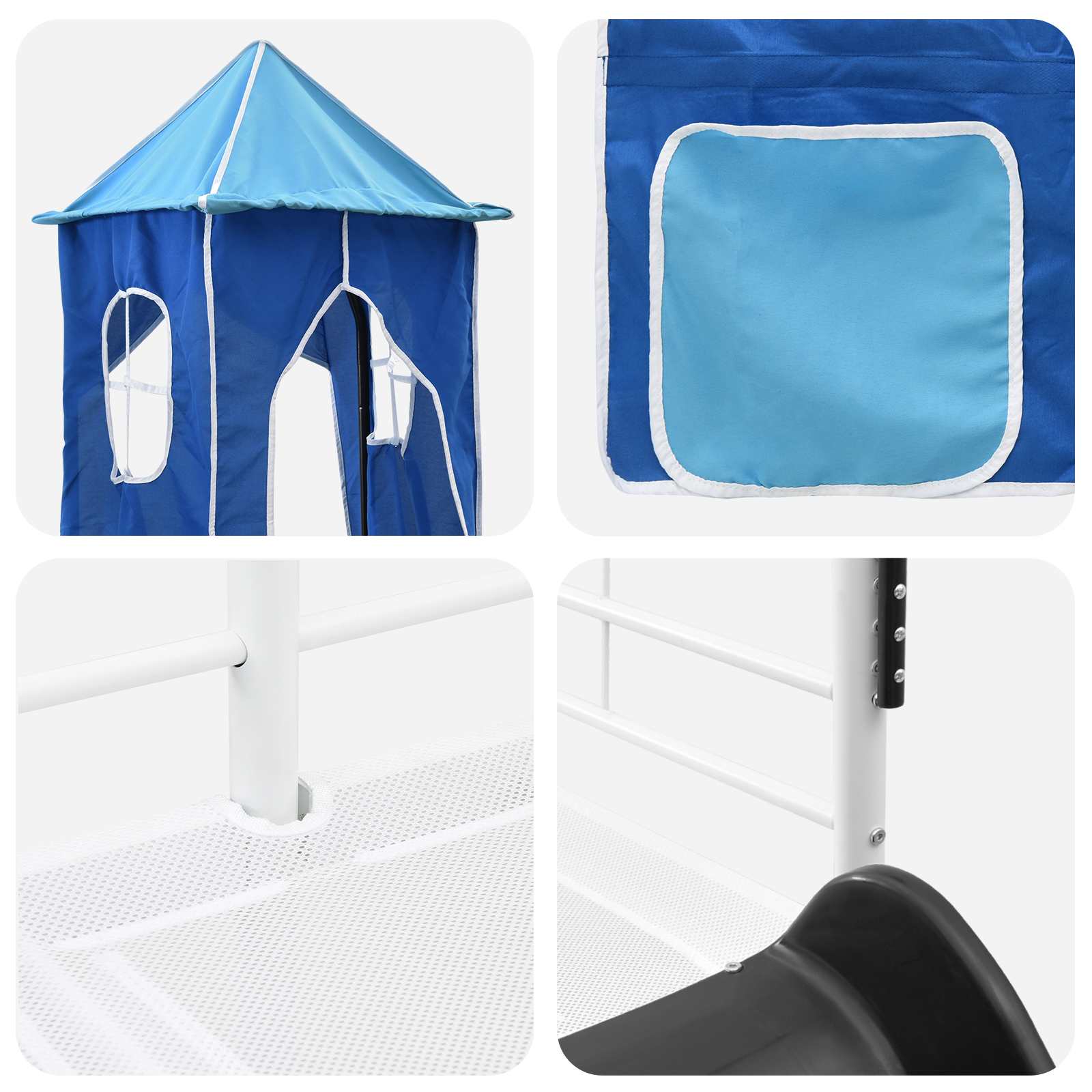 Kinder Etagenbett Gestell Uni Weiß und Blau 80 x 200 cm Metall