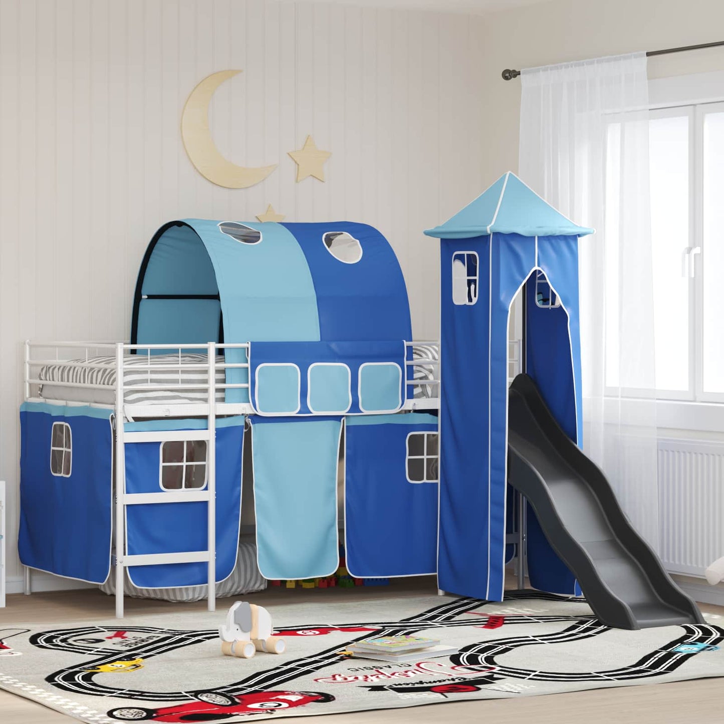 Kinder Etagenbett Gestell Uni Weiß und Blau 80 x 200 cm Metall