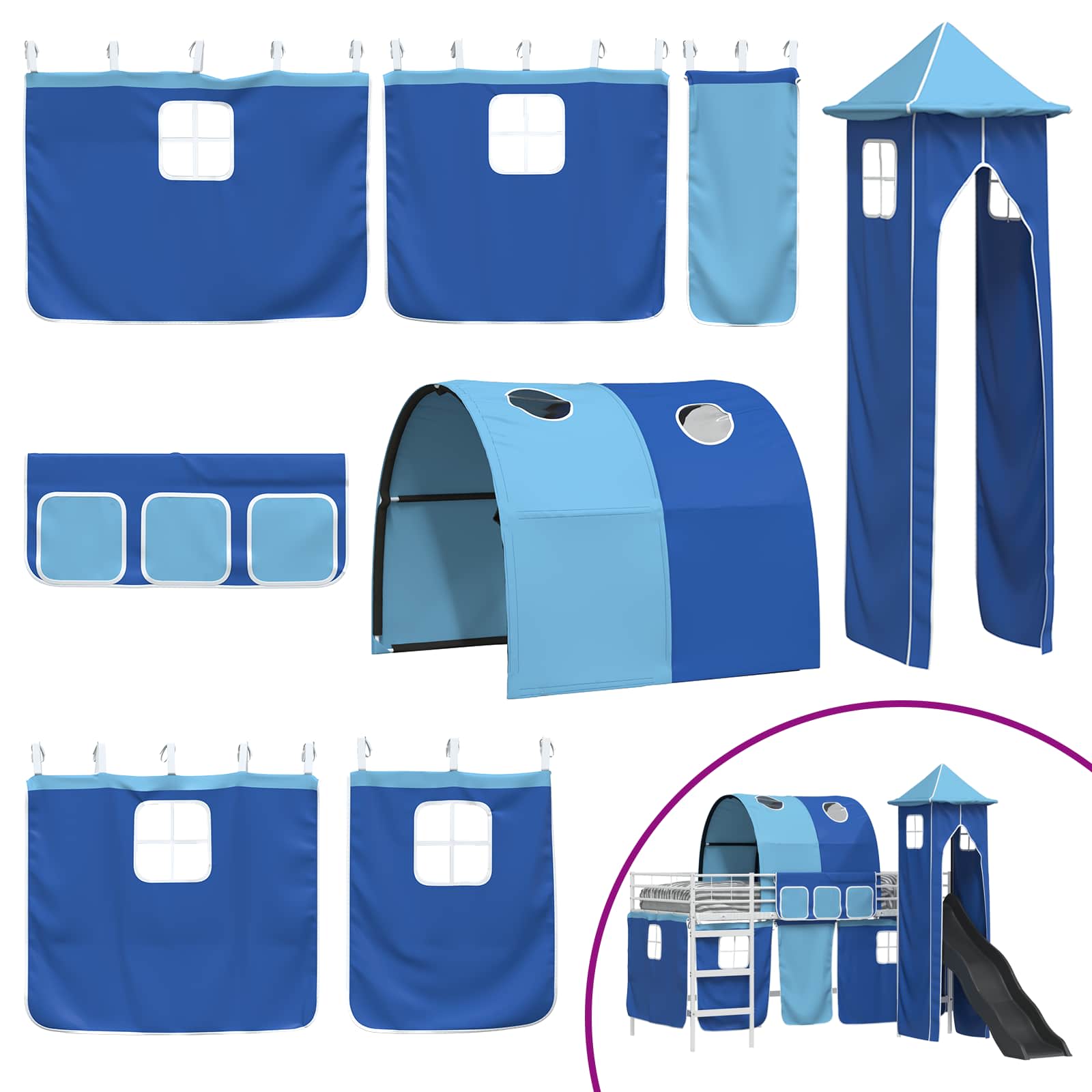 Kinder Etagenbett Gestell Uni Weiß und Blau 80 x 200 cm Metall