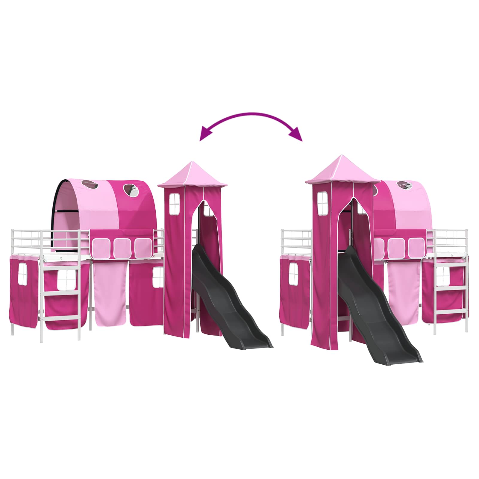 Kinder Etagenbett Gestell Uni Weiß und Rosa 75 x 190 cm Metall