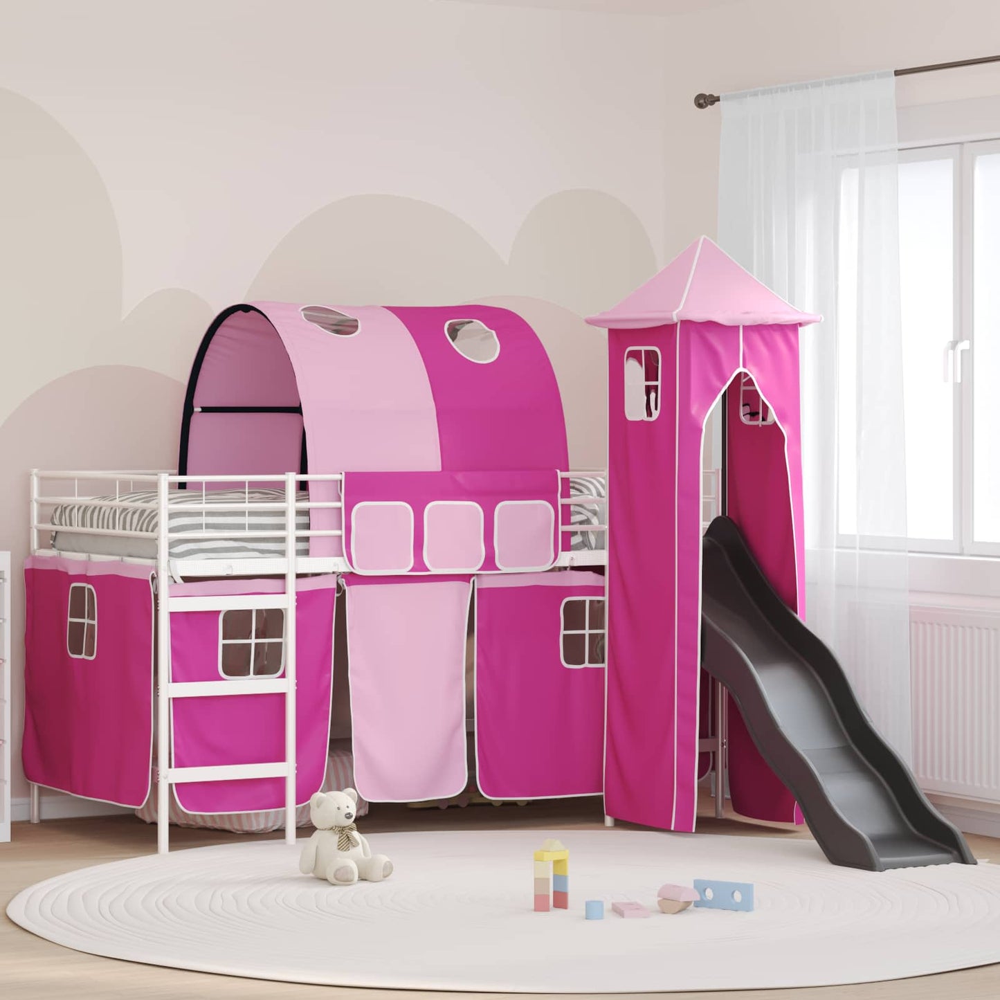 Kinder Etagenbett Gestell Uni Weiß und Rosa 80 x 200 cm Metall