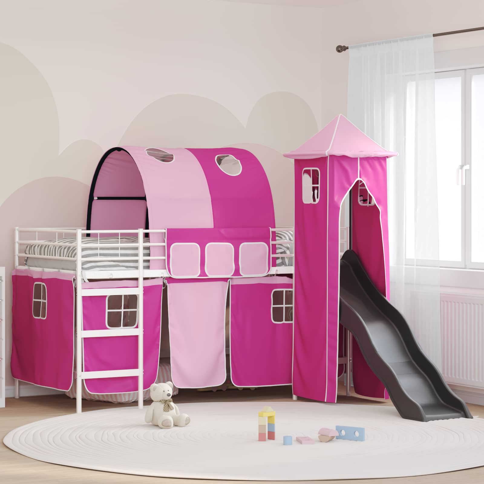 Kinder Etagenbett Gestell Uni Weiß und Rosa 80 x 200 cm Metall
