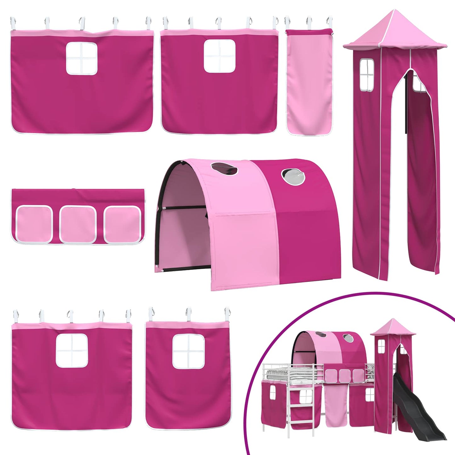 Kinder Etagenbett Gestell Uni Weiß und Rosa 80 x 200 cm Metall