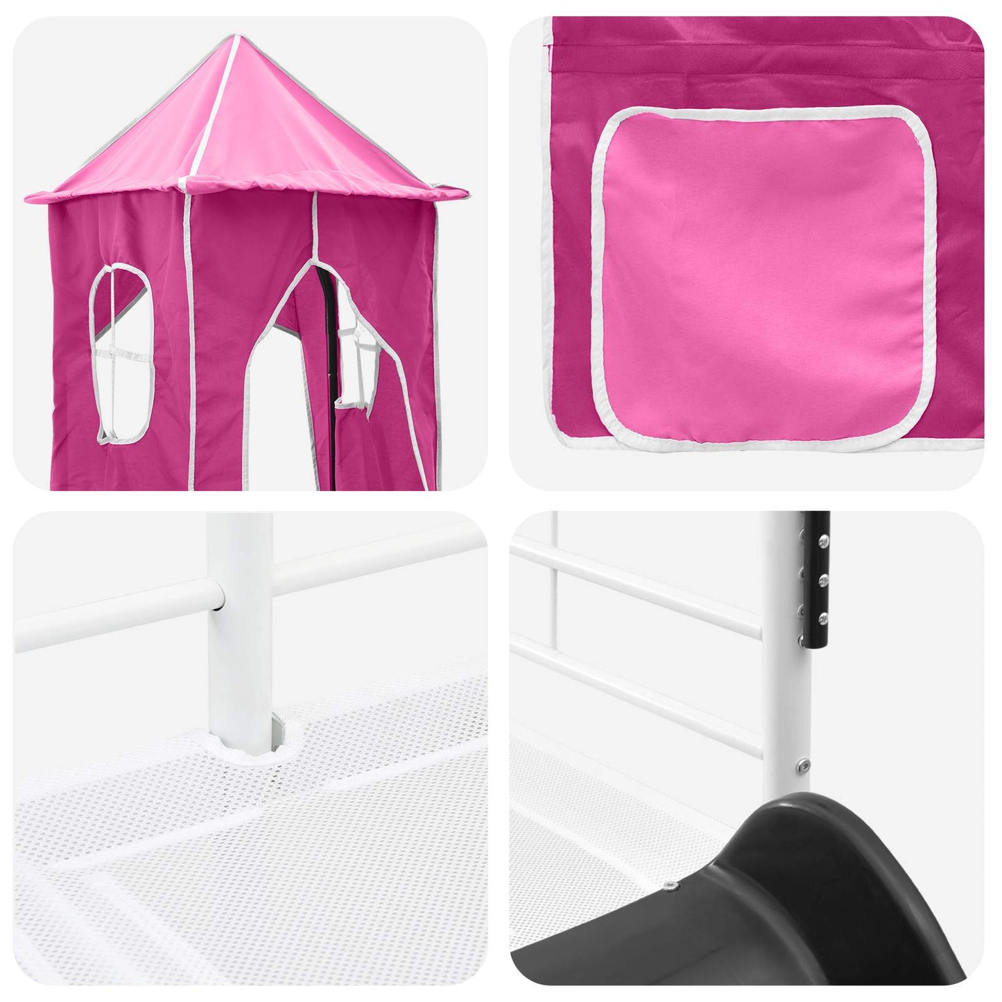 Kinder Etagenbett Gestell Uni Weiß und Rosa 90 x 190 cm Metall