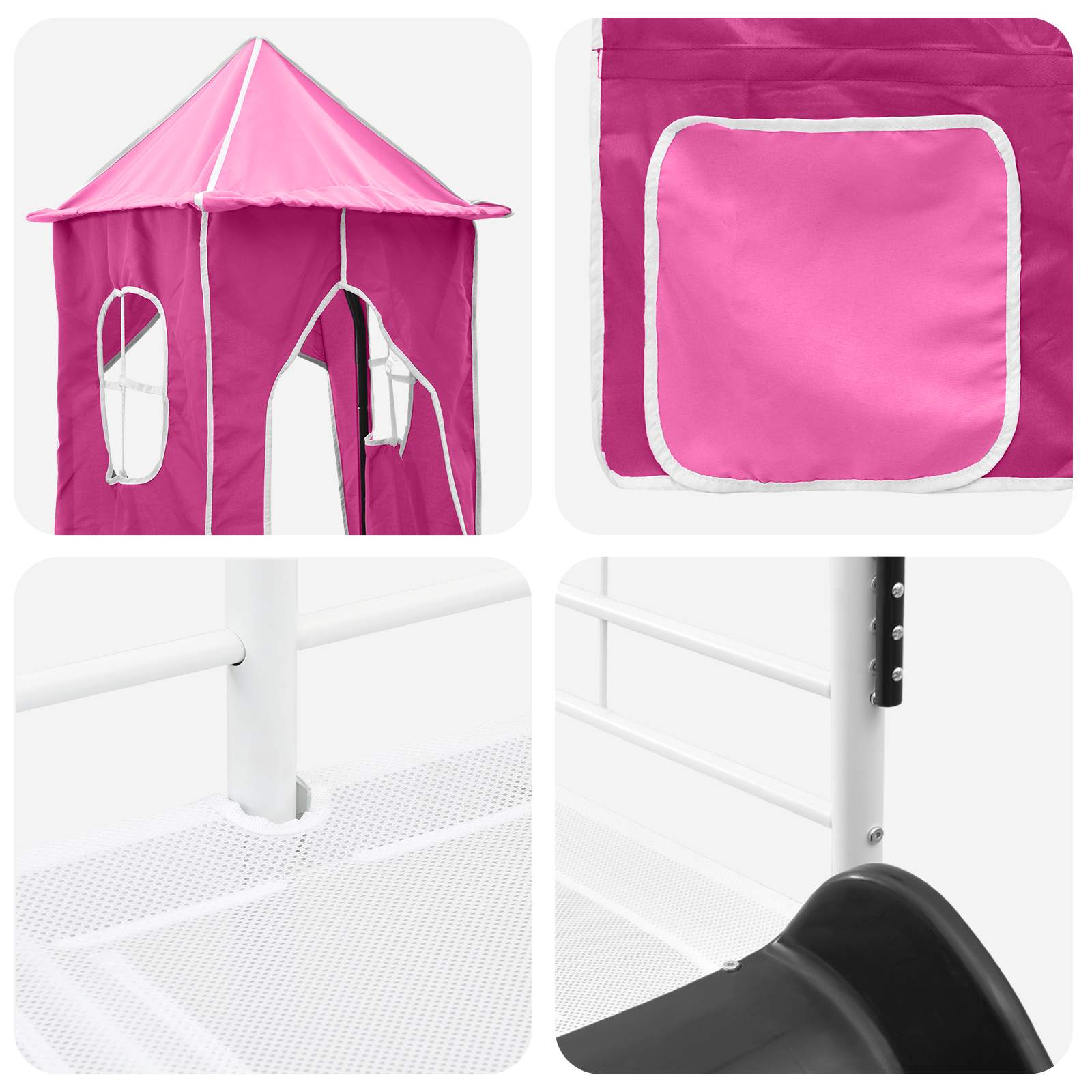 Kinder Etagenbett Gestell Uni Weiß und Rosa 90 x 190 cm Metall