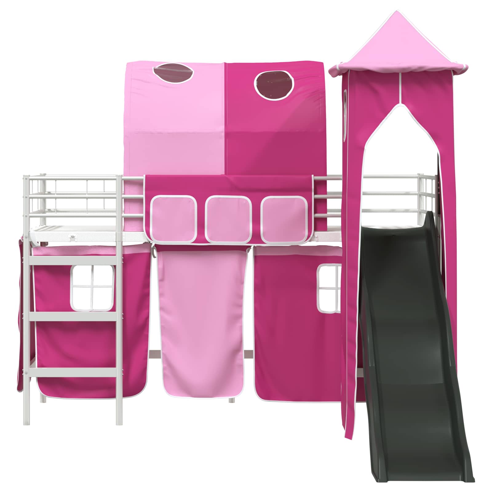 Kinder Etagenbett Gestell Uni Weiß und Rosa 90 x 190 cm Metall