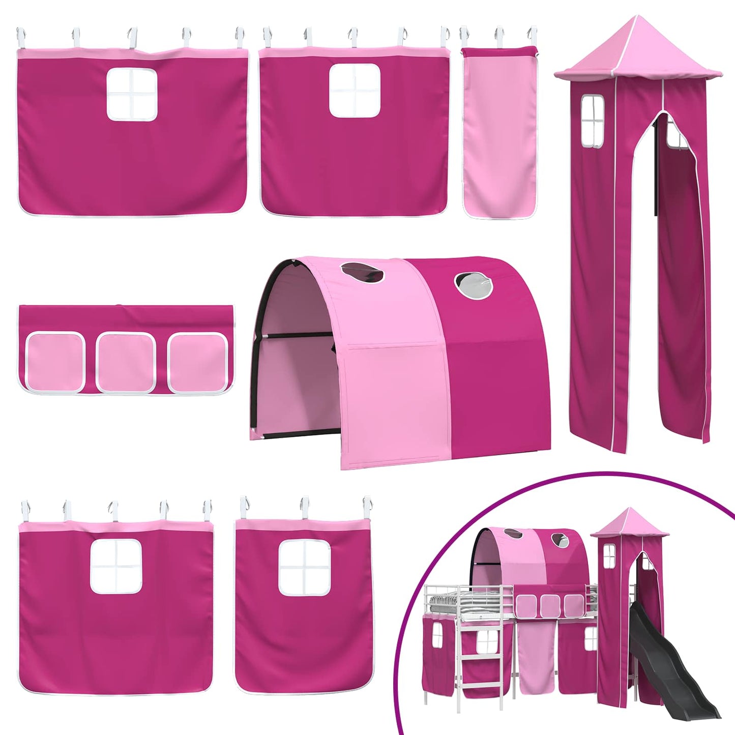 Kinder Etagenbett Gestell Uni Weiß und Rosa 90 x 190 cm Metall