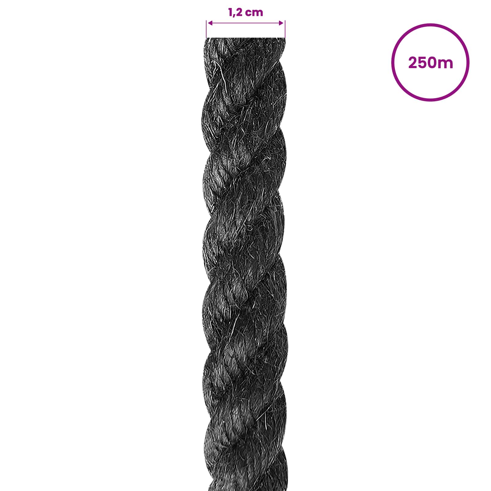 Juteseil 12 mm Schwarz 100% Tossa Jute