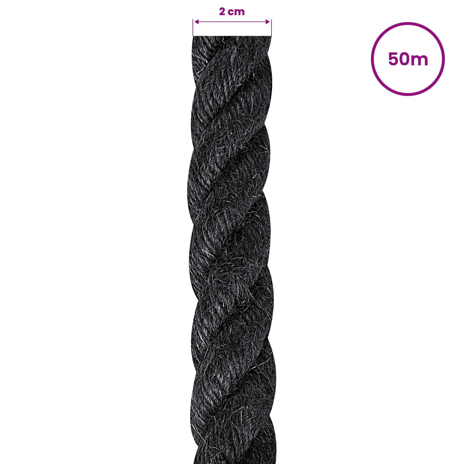 Juteseil 20 mm Schwarz 100% Tossa Jute