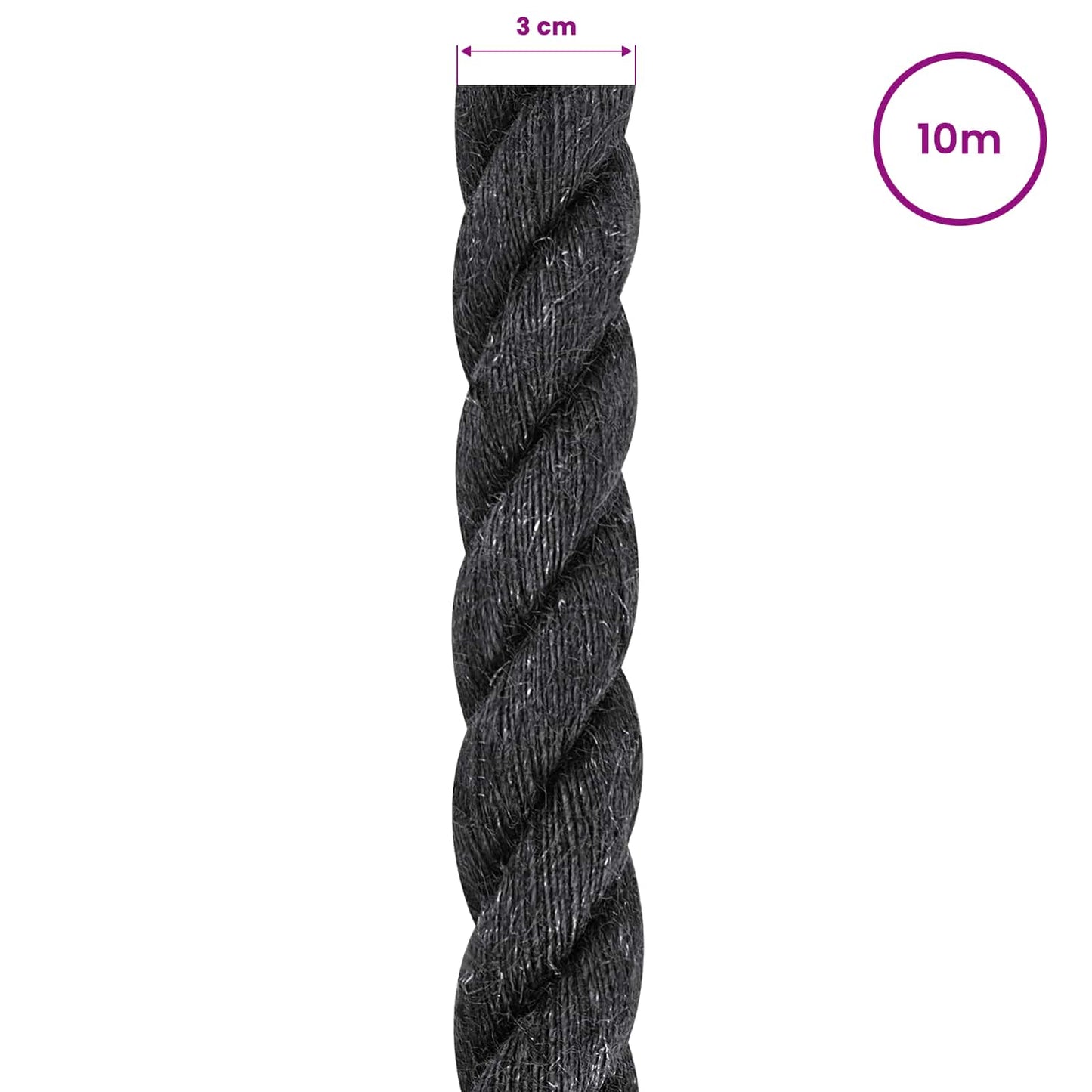 Juteseil 30 mm Schwarz 100% Tossa Jute