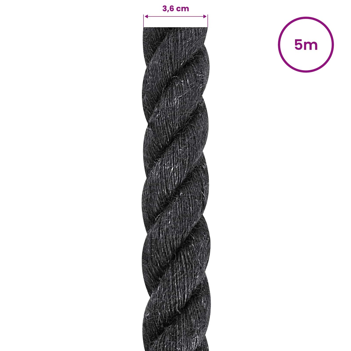 Juteseil 36 mm Schwarz 100% Tossa Jute