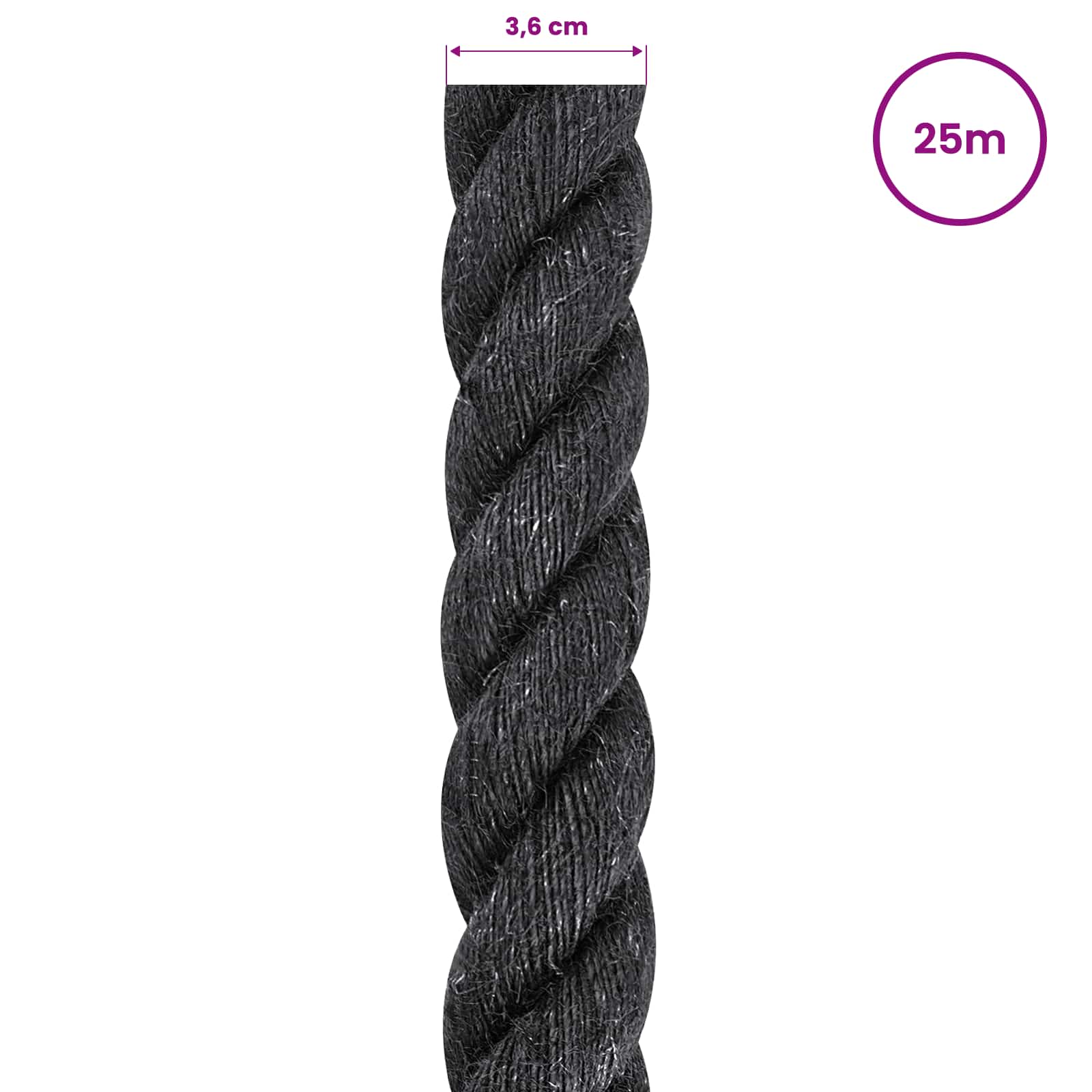 Juteseil 36 mm Schwarz 100% Tossa Jute