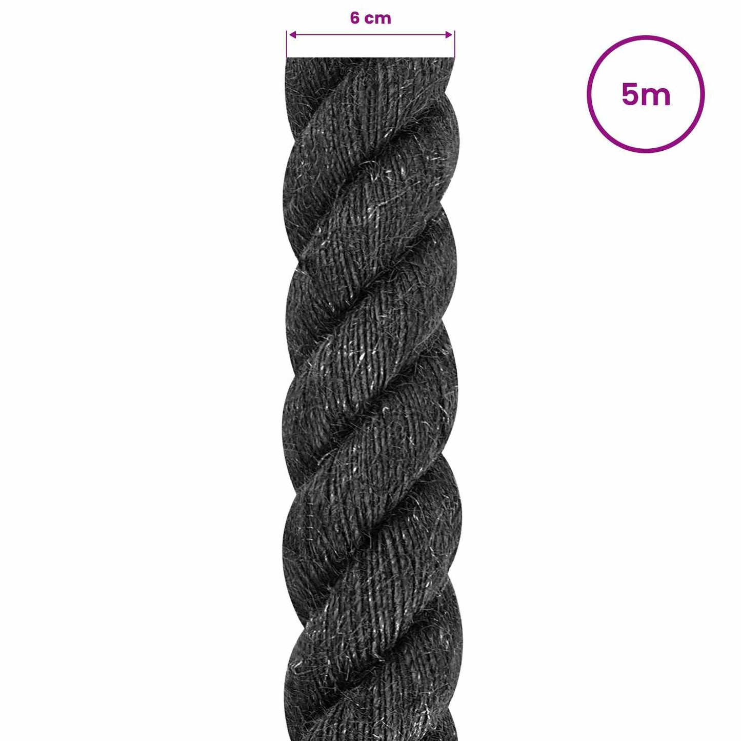Juteseil 60 mm Schwarz 100% Tossa Jute