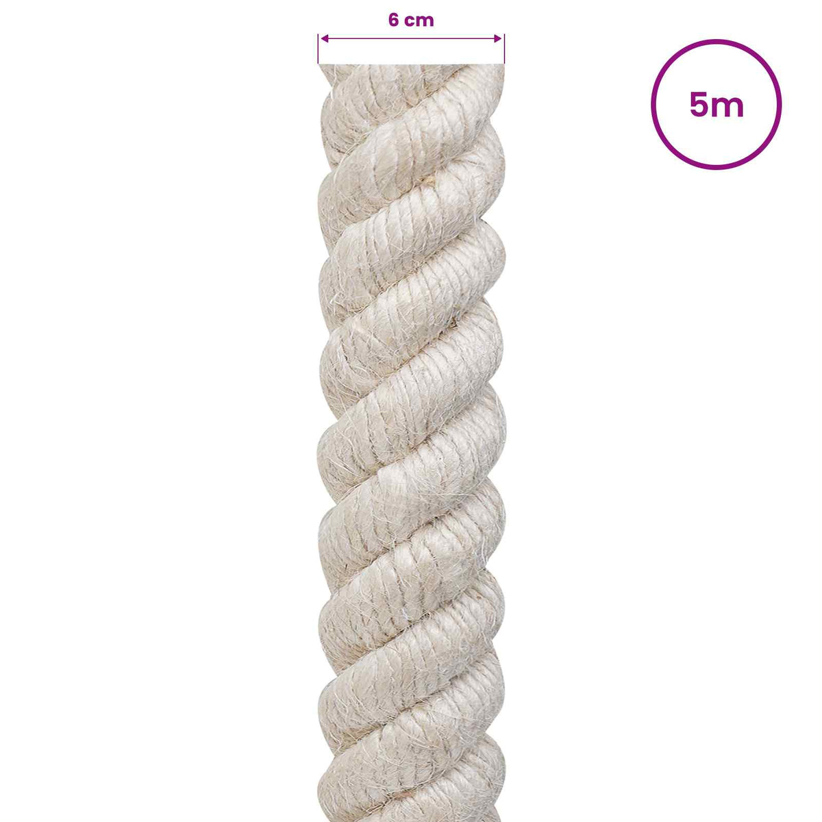 Juteseil 600 mm 5 m Weiß 100% Tossa Jute