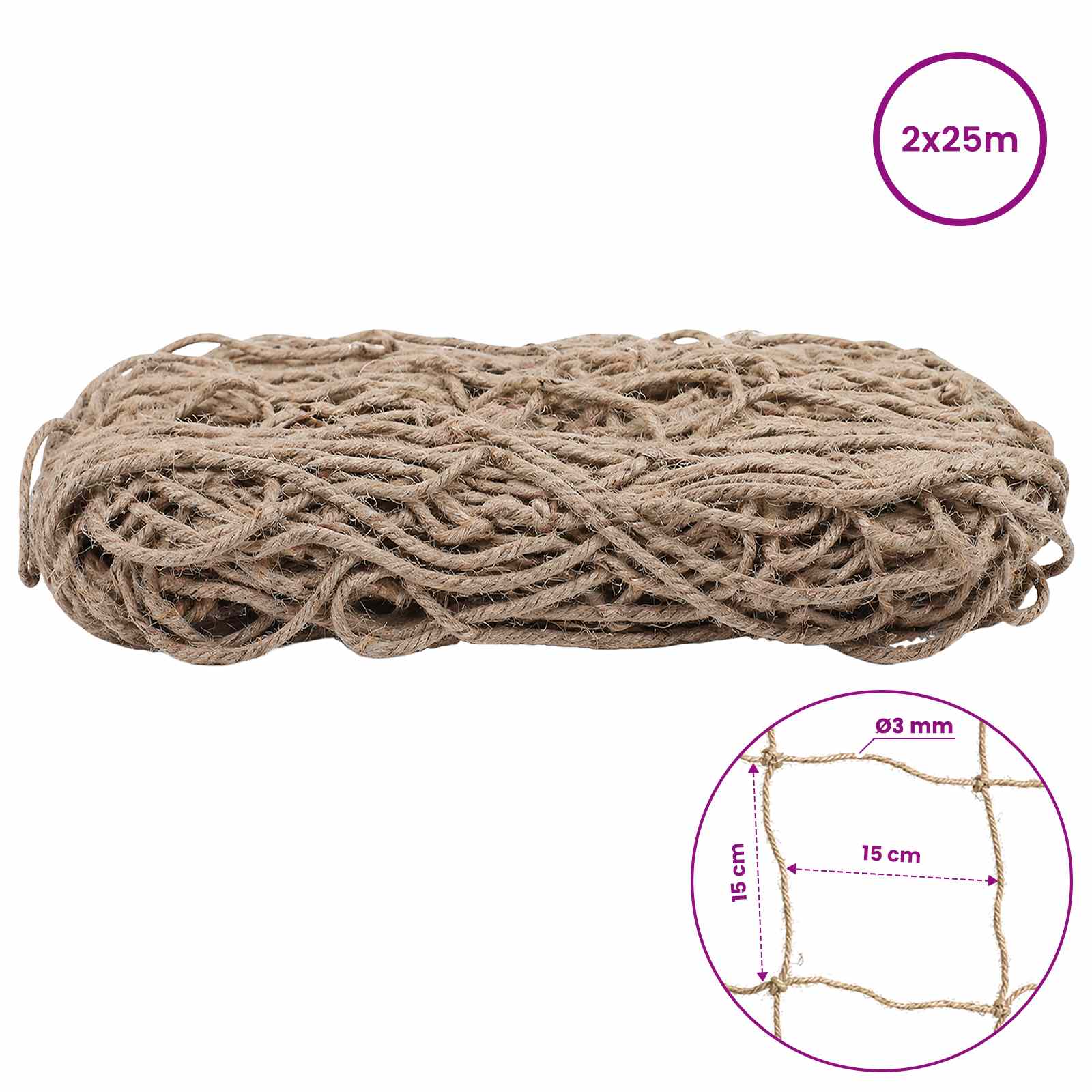 Jute Pflanzenstütznetz Natur 2 x 25 m 100% Tossa Jute