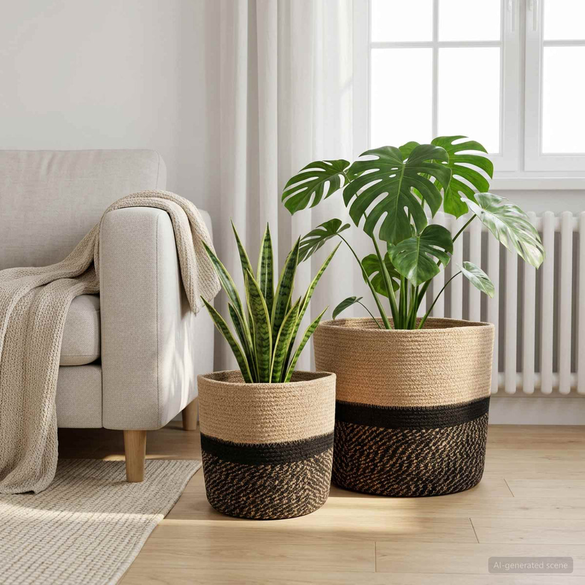 Pflanztopfsatz 2 stk. Natürlich und Schwarz Ø 28 x 28 cm