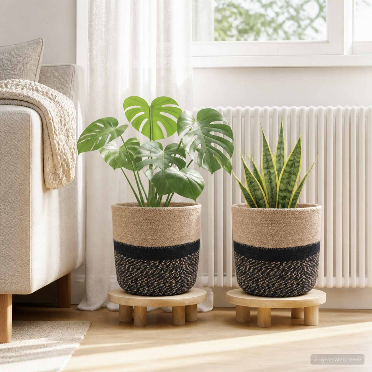 Pflanztopfsatz 2 stk. Natur und Schwarz Ø 21 x 21 cm