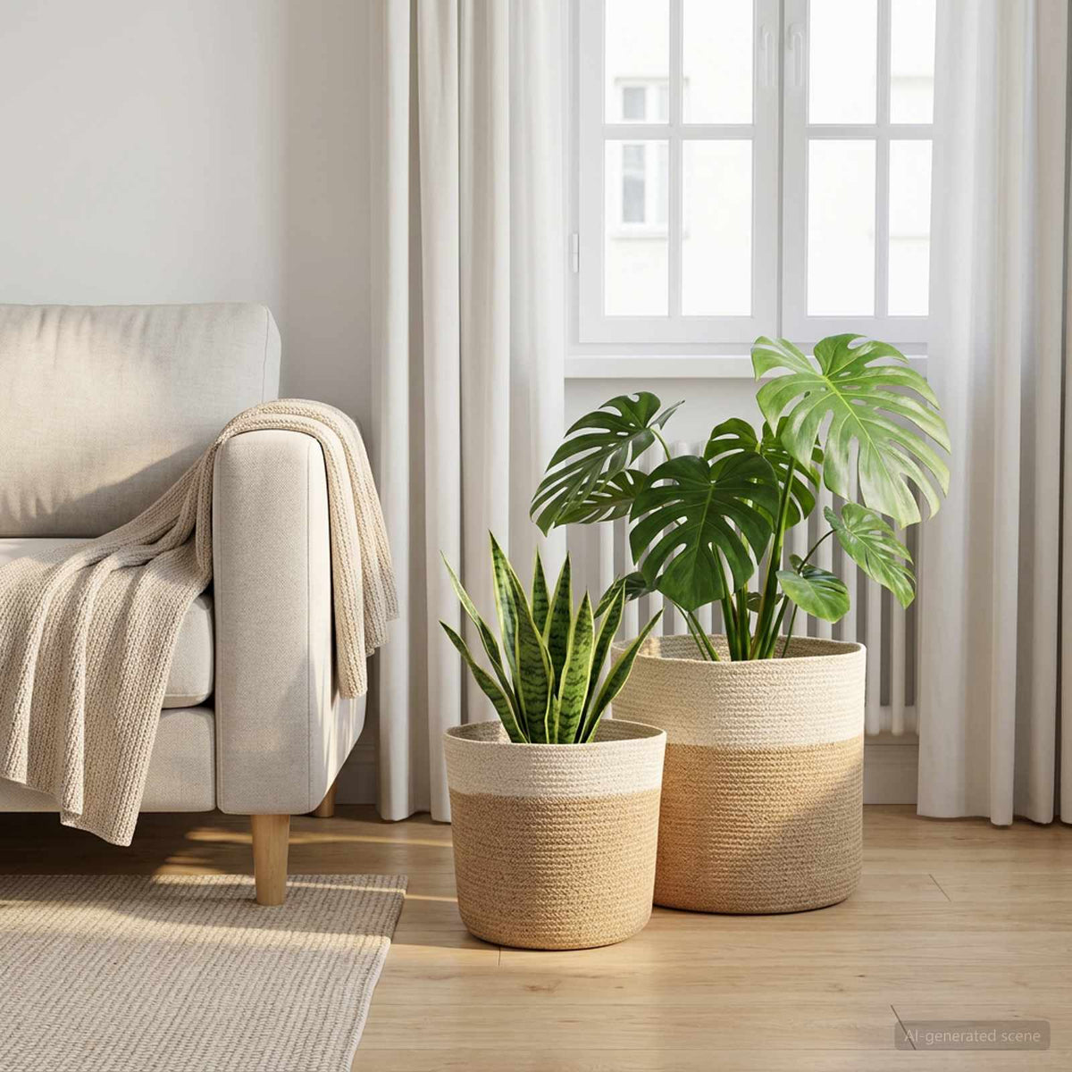Pflanztopfsatz 2 stk. Natur und Weiß Ø 28 x 28 cm