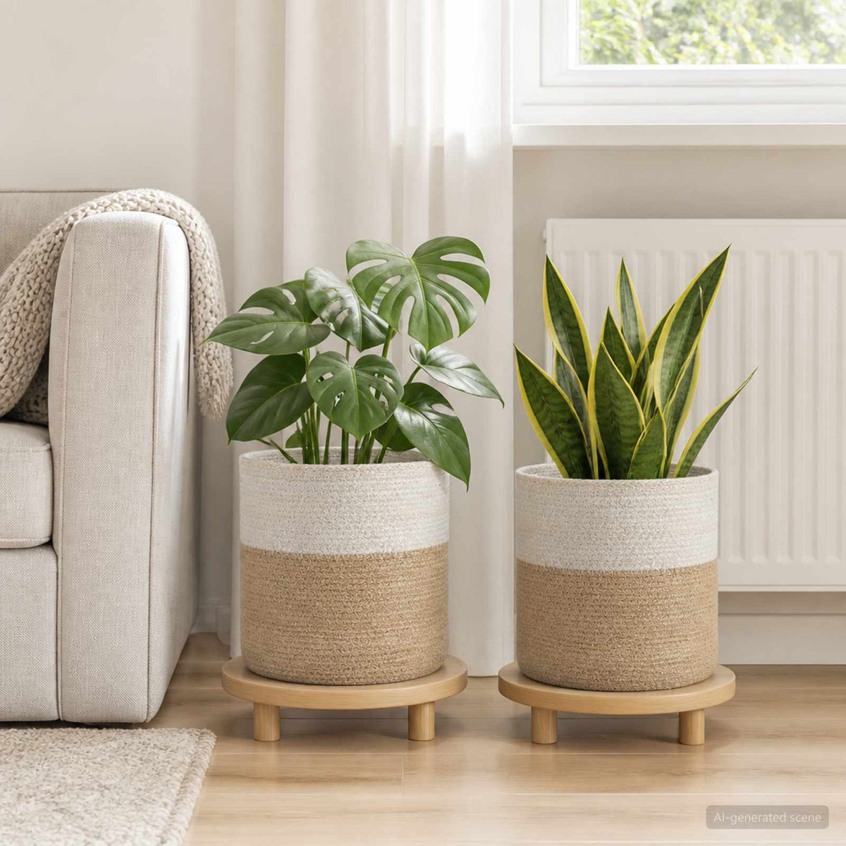 Pflanztopfsatz 2 stk. Natürlich und Weiß Ø 28 x 28 cm