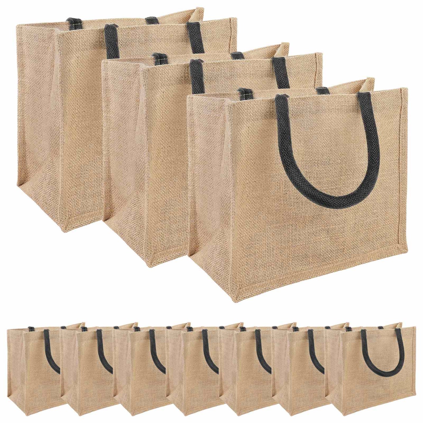 Jute-Handtaschen 10 Natürlich und Schwarz 26 x 22 x 14 cm