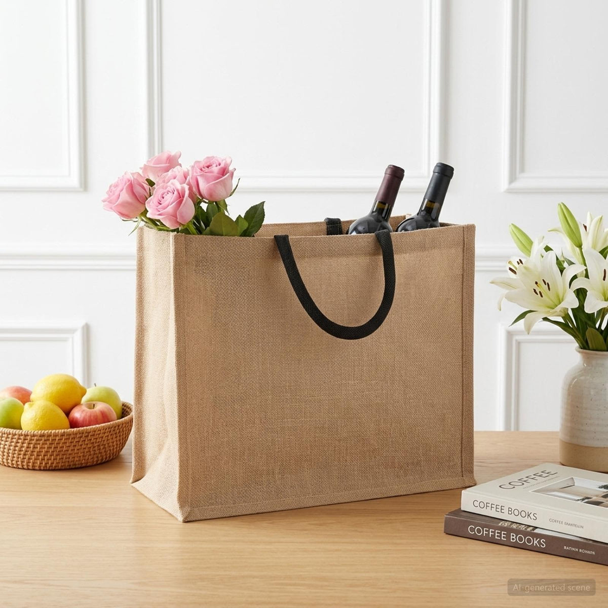 Jute-Handtaschen 5 Natürlich und Schwarz 42 x 33 x 19 cm