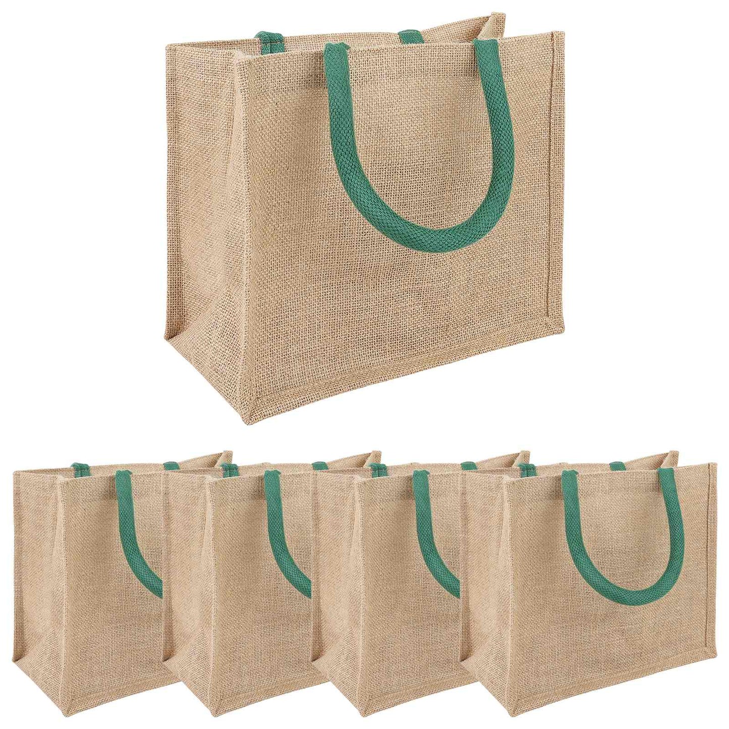 Jute-Handtaschen 5 Natürlich und Grün 26 x 22 x 14 cm